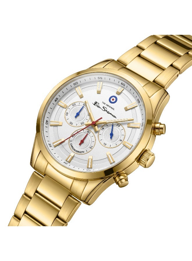 Ben Sherman Cambridge White Dial Gold Stainless Steel Bracelet Chronograph Watch for Men, 42mm - Image 2
