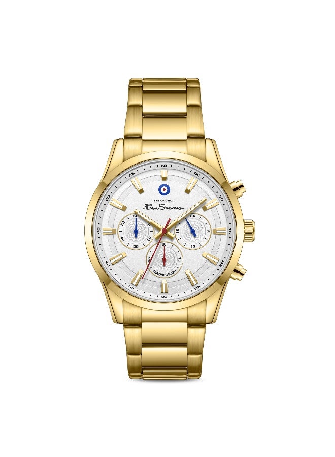 Ben Sherman Cambridge White Dial Gold Stainless Steel Bracelet Chronograph Watch for Men, 42mm - Image 1