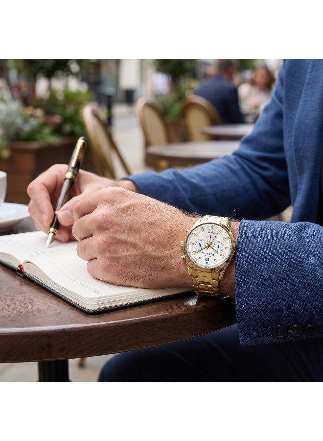 Ben Sherman Cambridge White Dial Gold Stainless Steel Bracelet Chronograph Watch for Men, 42mm - Image 5