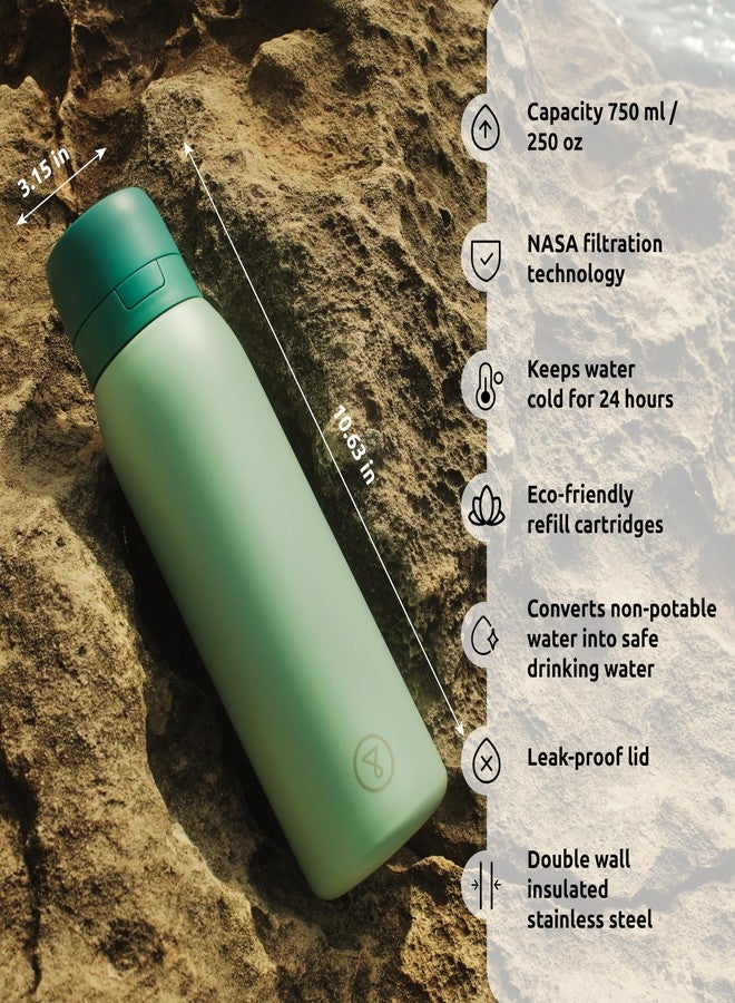 TAPP WATER Tappwater BottlePro Adventure - Stainless Steel Water Bottle with Filter for Travel and Sports, Filters 100+ unwanted substances. Non-Drinking Water Purifier. Reusable 25oz BPA-Free Bottle (Green) - Image 2