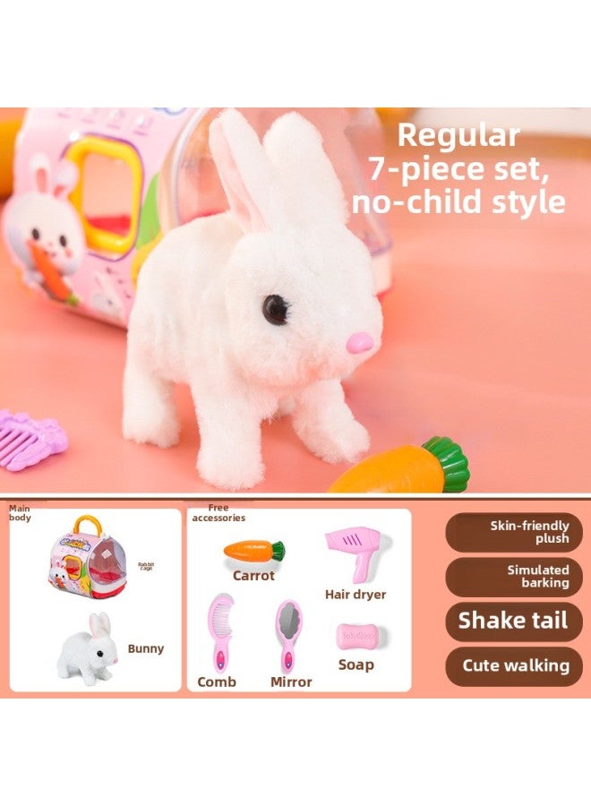 لعبة كهربائية للأطفال، محاكاة أرنب، كلب يمشي، مكالمات، ذيل يهز، لعبة قطيفة تعمل بالبطارية، حيوانات أليفة تفاعلية - المواصفات: مجموعة أرنب قياسية مكونة من 7 قطع 【صندوق طلب بريد】】 - Image 1