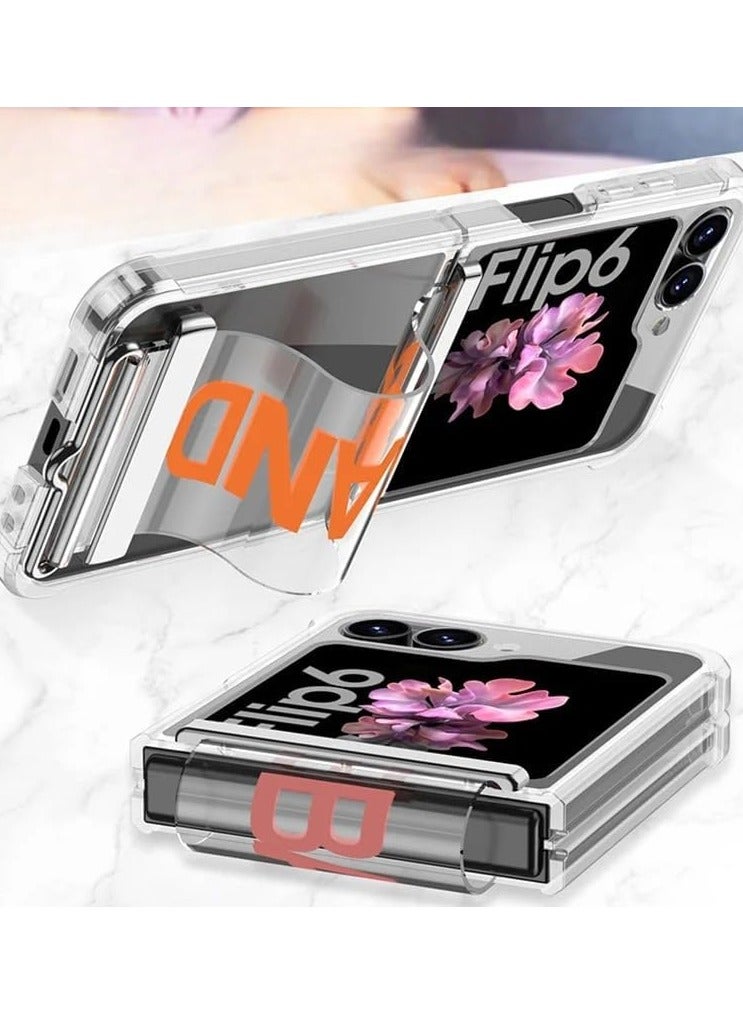 for Galaxy Z Flip 6 Case Buit-in Back Screen Protector, Ultra-Thin Z Flip 6 Case with Stand u0026 Hand Strap, Hard Anti-Scratch Clear Case for Z Flip 6 with Silicone Hinge  - Image 2