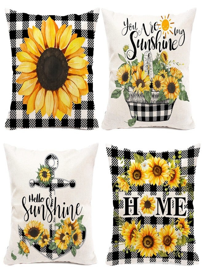 pinata Sunflower Pillow Covers 18x18 Set of 4, Outdoor Throw Pillow Covers Sunflower Decor, Farmhouse Yellow Black Buffalo Plaid for Home Outdoor Sofa Couch Fall Flower Pillows Case(No Insert) - Image 1