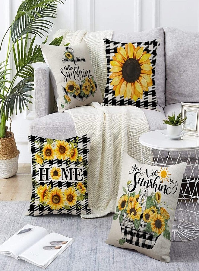pinata Sunflower Pillow Covers 18x18 Set of 4, Outdoor Throw Pillow Covers Sunflower Decor, Farmhouse Yellow Black Buffalo Plaid for Home Outdoor Sofa Couch Fall Flower Pillows Case(No Insert) - Image 2