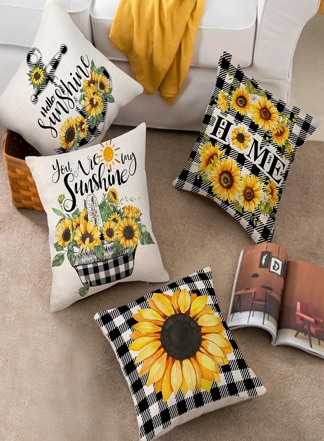 pinata Sunflower Pillow Covers 18x18 Set of 4, Outdoor Throw Pillow Covers Sunflower Decor, Farmhouse Yellow Black Buffalo Plaid for Home Outdoor Sofa Couch Fall Flower Pillows Case(No Insert) - Image 3