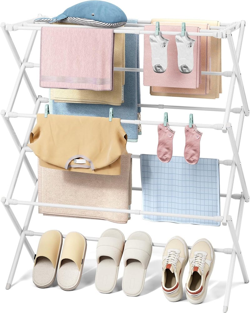 KINGBOARD Clothes Drying Rack, Collapsible Drying Rack Clothing with 11 Poles, 3-Tier Laundry Drying Rack, Small Clothes Drying Rack Foldable for Baby Clothes Sock Towel, 25lb Capacity, White - Image 1