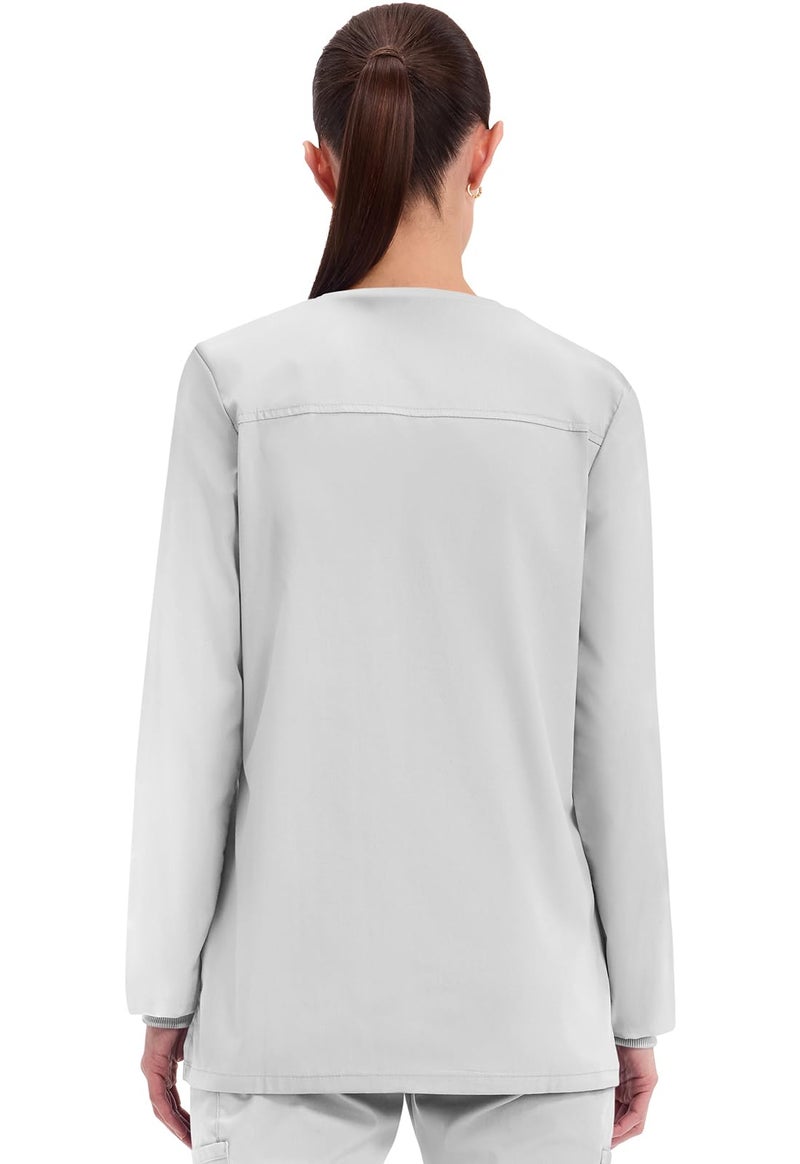 Cherokee Scrub for Women Snap Front Jacket with 3 Pockets, Fade Resistant, 2-Way Stretch, Soft & Durable Fabric - WW340, XS, White - Image 4