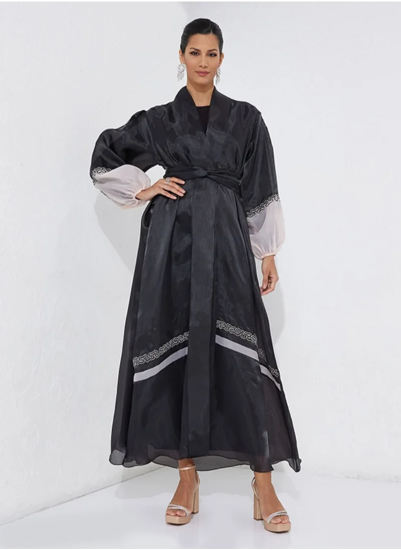 Rosette Abaya Embroidery Organza Abaya