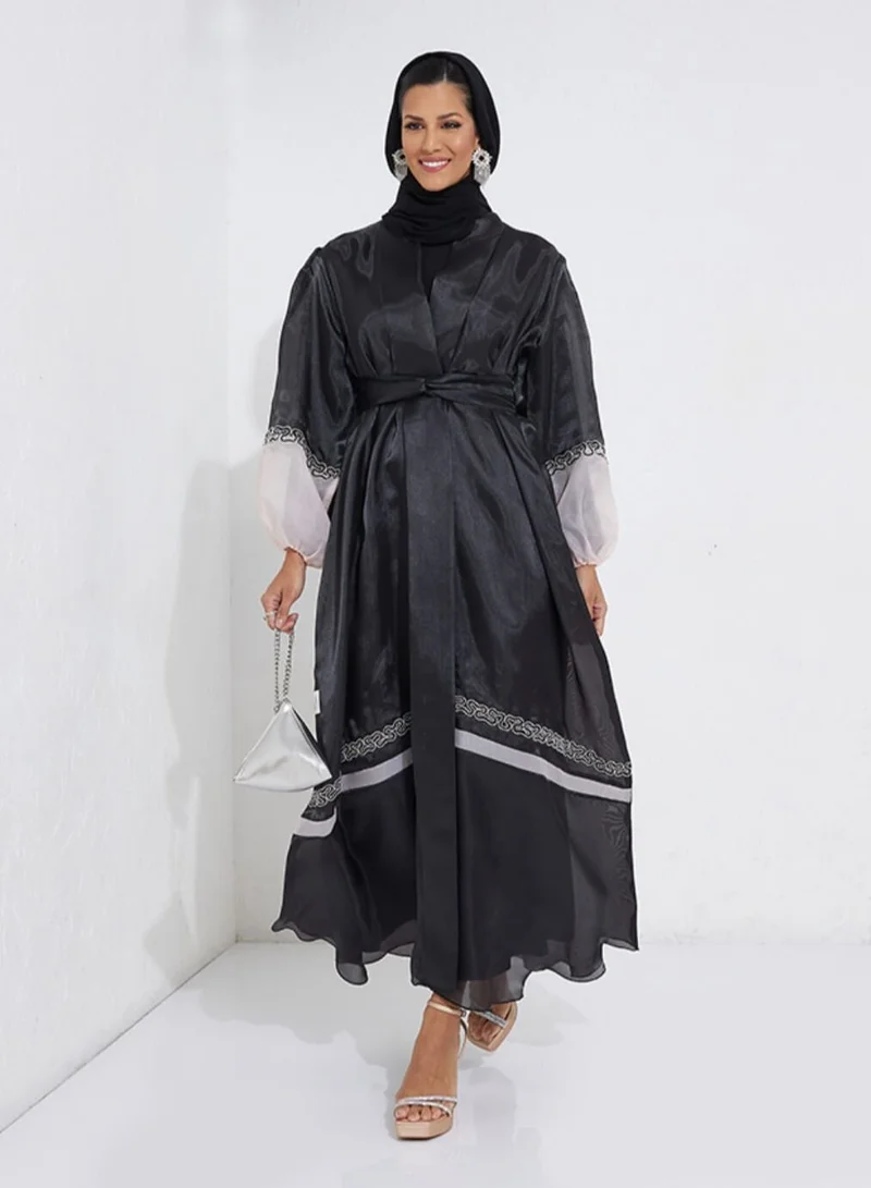 Rosette Abaya Embroidery Organza Abaya