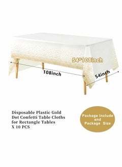 Excefore Disposable Tablecloths Plastic Table Cover for Rectangular Tables Gold Dot Confetti Table Cloths for Parties, BBQ, Birthday, Fine Dining, Wedding, Baby Shower10 Pack 54" x 108"  - Image 4