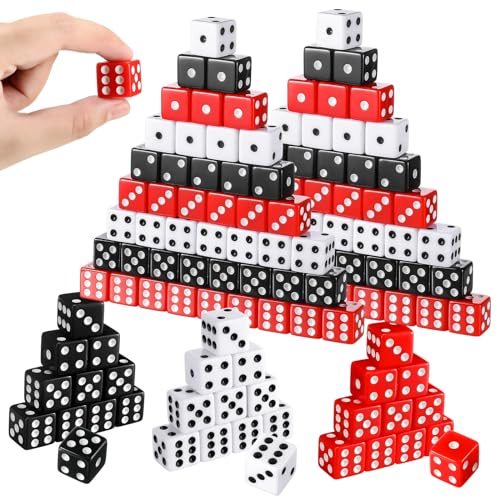 Poen 150 Pcs Dice Set 16mm Standard Game Dice Bulk Black White Red Acrylic Casino 6 Sided for Casino Night Party Decor Craps Board and Tabletop Games - Image 1