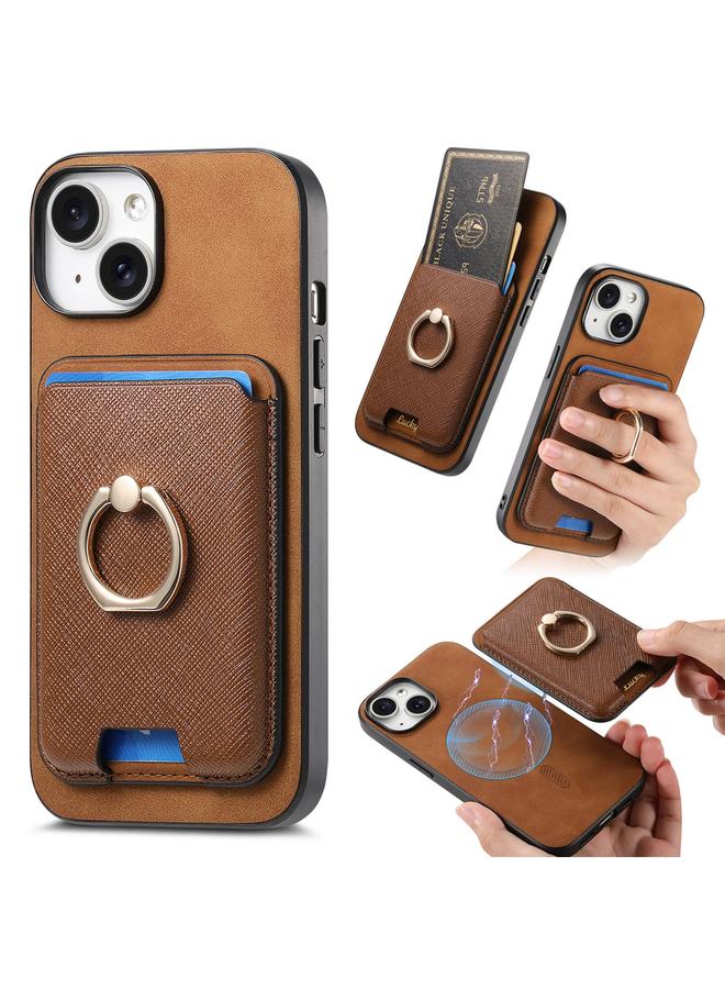 S-TOP Case For iPhone 15 Retro Cross Leather Card Bag MagSafe Phone Case - Image 1