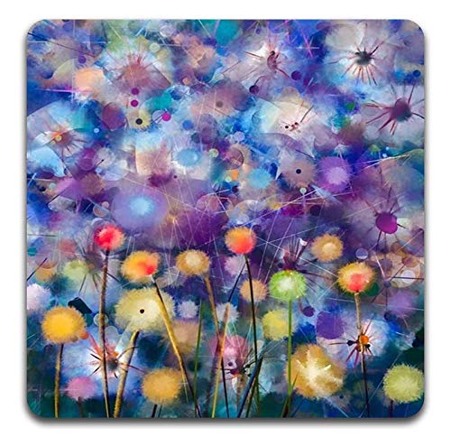 QJ CMJ Beautiful Watercolor Flowers Square Coaster Set - Made of Recycled Rubber - Set of 4 - Image 3