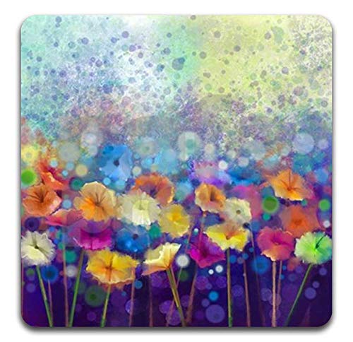 QJ CMJ Beautiful Watercolor Flowers Square Coaster Set - Made of Recycled Rubber - Set of 4 - Image 5