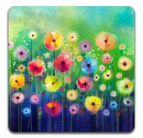 QJ CMJ Beautiful Watercolor Flowers Square Coaster Set - Made of Recycled Rubber - Set of 4 - Image 4