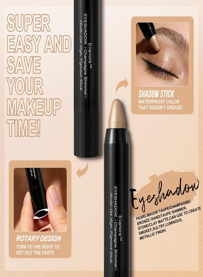 Evanora 8Color Eyeshadow Stick Set Matte Shimmer Eye Shadow Pencil Makeup Kit Silky Smooth, Waterproof, Transfer-Proof, All-Day Wear Matte & Shimmer Eye Makeup - Image 4