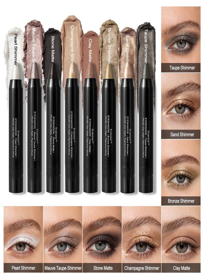 Evanora 8Color Eyeshadow Stick Set Matte Shimmer Eye Shadow Pencil Makeup Kit Silky Smooth, Waterproof, Transfer-Proof, All-Day Wear Matte & Shimmer Eye Makeup - Image 2