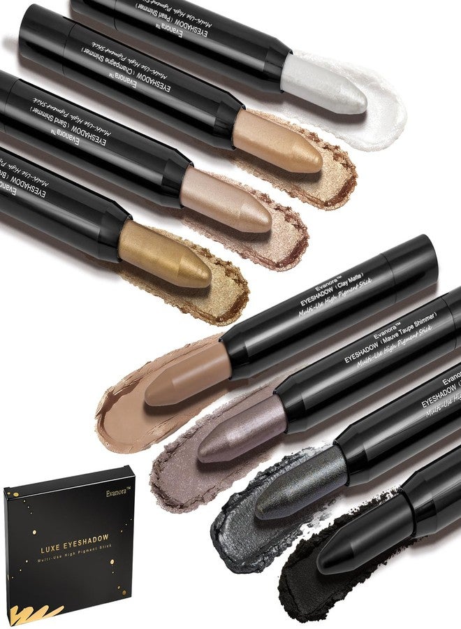 Evanora 8Color Eyeshadow Stick Set Matte Shimmer Eye Shadow Pencil Makeup Kit Silky Smooth, Waterproof, Transfer-Proof, All-Day Wear Matte & Shimmer Eye Makeup - Image 1
