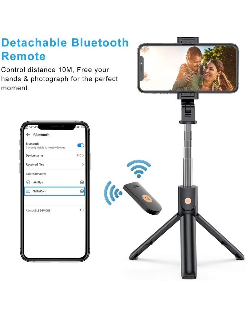 3 in 1 Bluetooth Selfie Stick, Extendable Bluetooth Selfie Stick with Tripod Detachable Wireless Remote for iPhone 13 Pro /13/12/12 Pro/12 mini/SE/ 11, Sumsung S10/S9/S8, Huawei, Xiaomi - Image 2