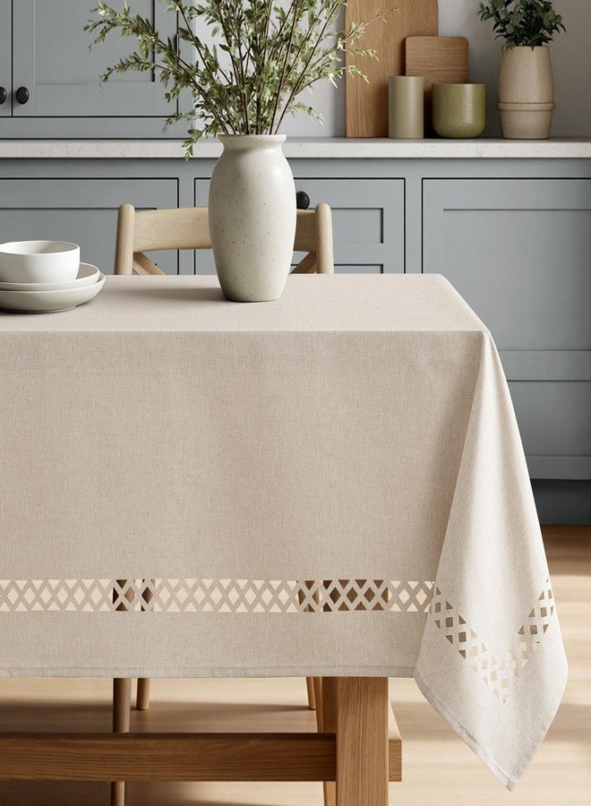 MIULEE Beige Rectangle Linen Polyester Tablecloth with Decorative Cutouts Spring Waterproof Stain Resistant & Shrink-Proof Table Cloth 52x70 inch Farmhouse Style for Dining Wedding and Outdoor - Image 2