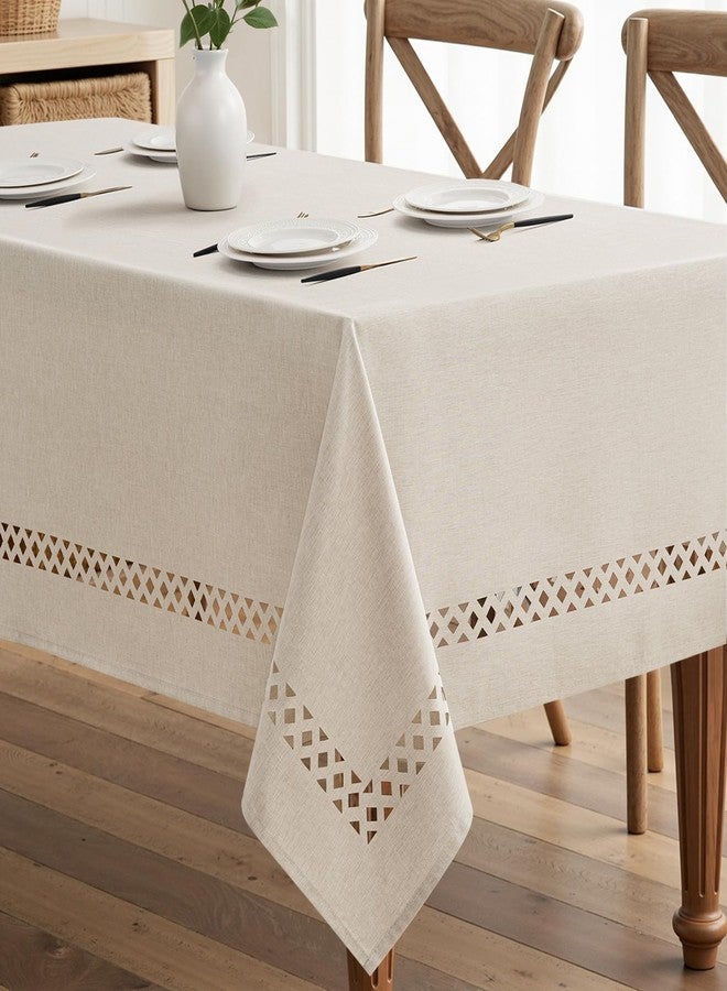 MIULEE Beige Rectangle Linen Polyester Tablecloth with Decorative Cutouts Spring Waterproof Stain Resistant & Shrink-Proof Table Cloth 52x70 inch Farmhouse Style for Dining Wedding and Outdoor - Image 1