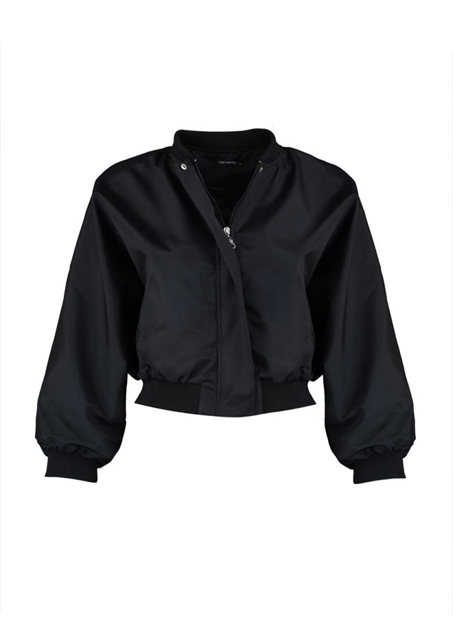 trendyol Black Oversize Drawstring Detailed Water Repellent Bomber Jacket Coat - Image 5