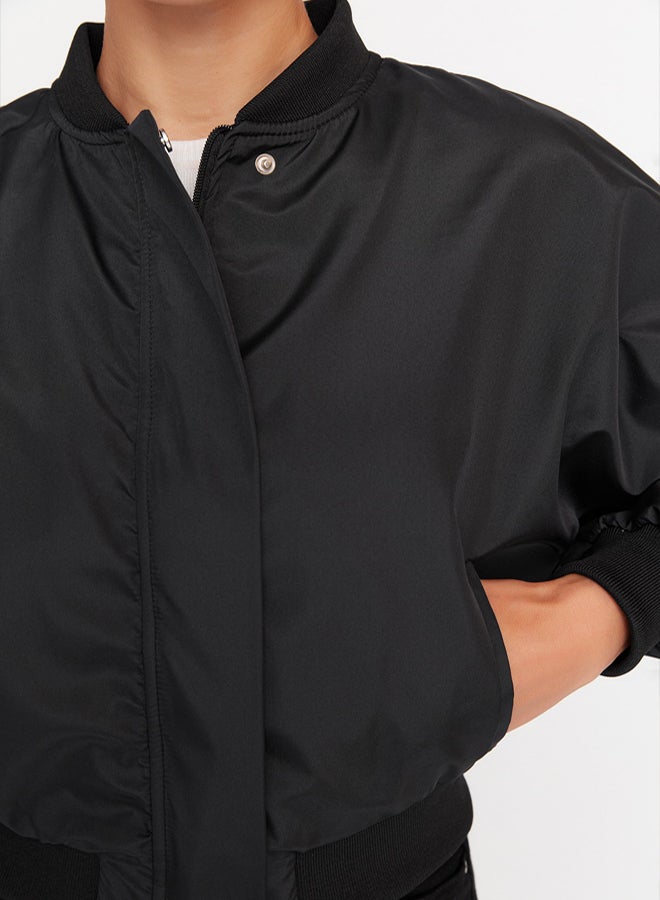 trendyol Black Oversize Drawstring Detailed Water Repellent Bomber Jacket Coat - Image 4