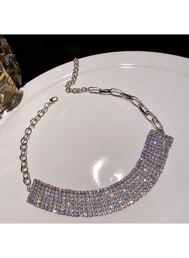 Missgrace Silver Simple Short Shiny Rhinestones Necklace Dainty Layered Choker Necklaces for Women Silver Chain Necklace Jewelry for Women - Image 5