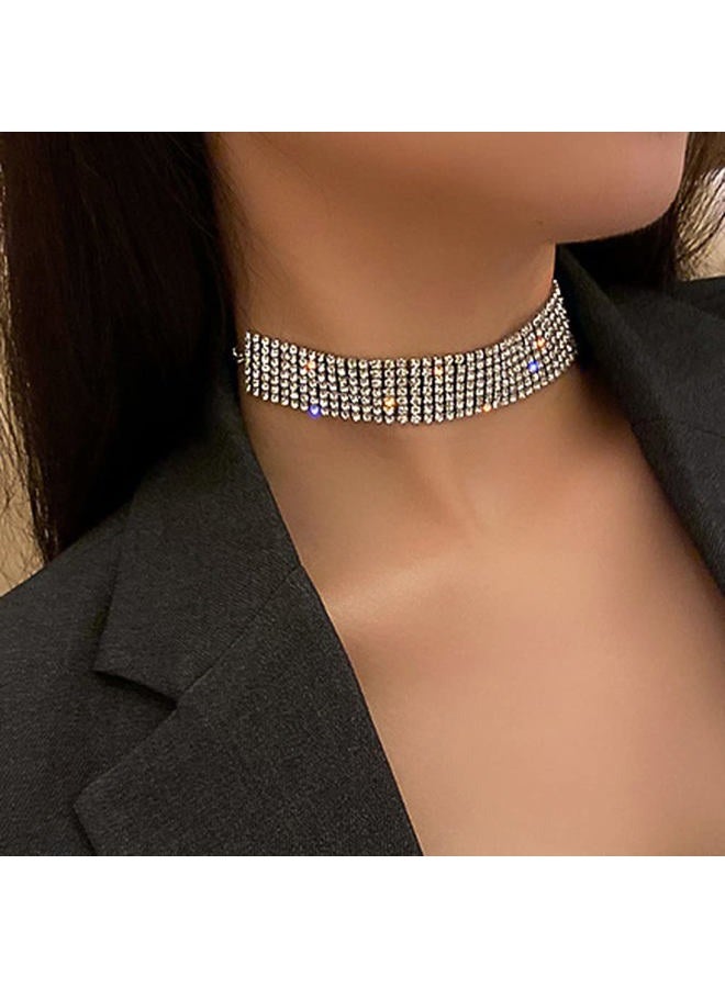 Missgrace Silver Simple Short Shiny Rhinestones Necklace Dainty Layered Choker Necklaces for Women Silver Chain Necklace Jewelry for Women - Image 2