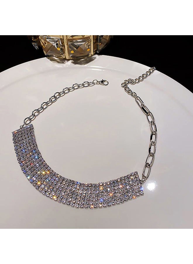 Missgrace Silver Simple Short Shiny Rhinestones Necklace Dainty Layered Choker Necklaces for Women Silver Chain Necklace Jewelry for Women - Image 4
