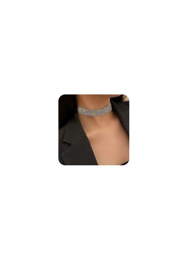 Missgrace Silver Simple Short Shiny Rhinestones Necklace Dainty Layered Choker Necklaces for Women Silver Chain Necklace Jewelry for Women - Image 1