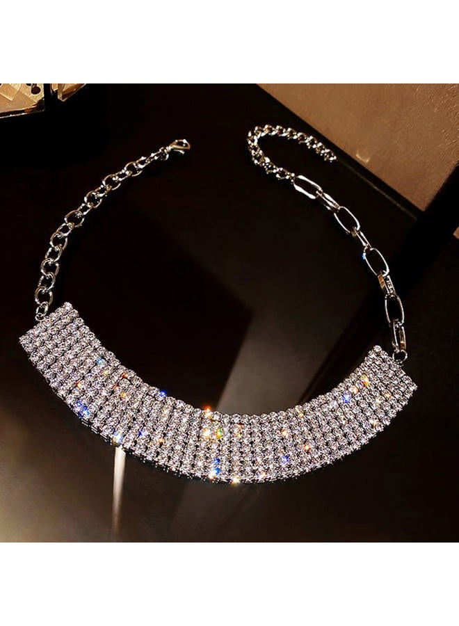 Missgrace Silver Simple Short Shiny Rhinestones Necklace Dainty Layered Choker Necklaces for Women Silver Chain Necklace Jewelry for Women - Image 3