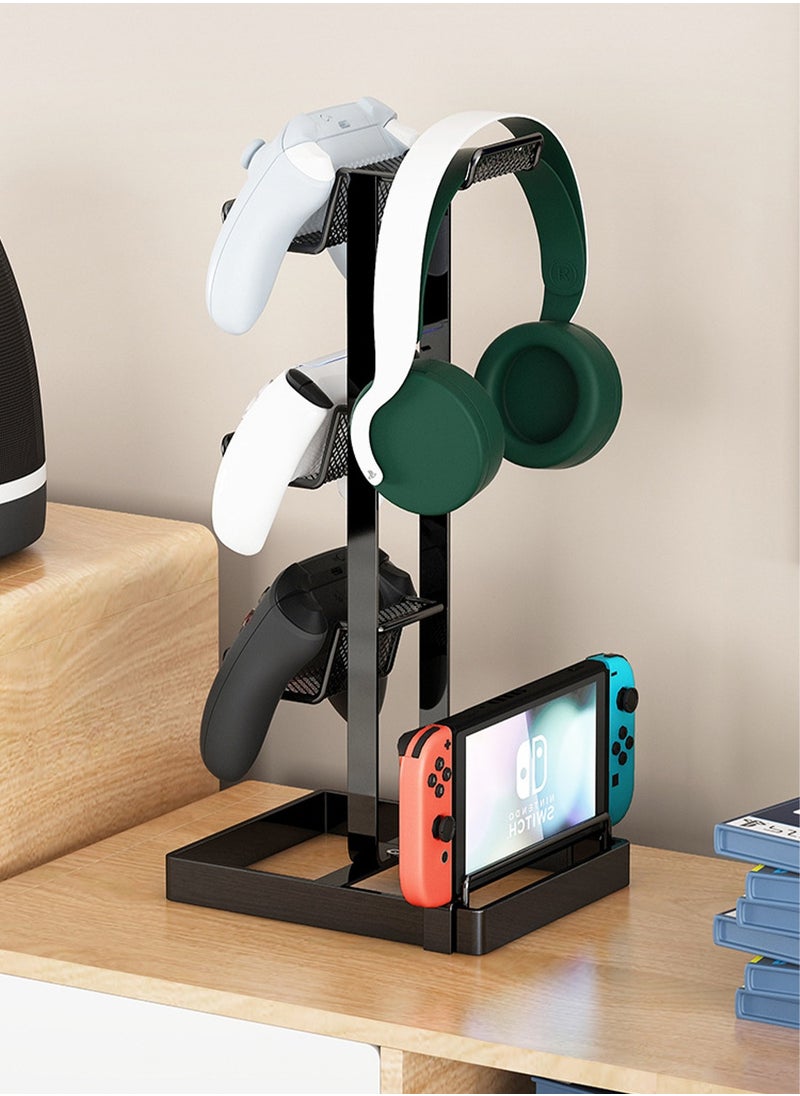 Flash Hawk - 3-Tier Controllers Holder Display Stand for PS4/PS5/Switch Pro/Xbox Controllers/Headsets/Consoles/Mobile Phones Tablet Black - Image 1