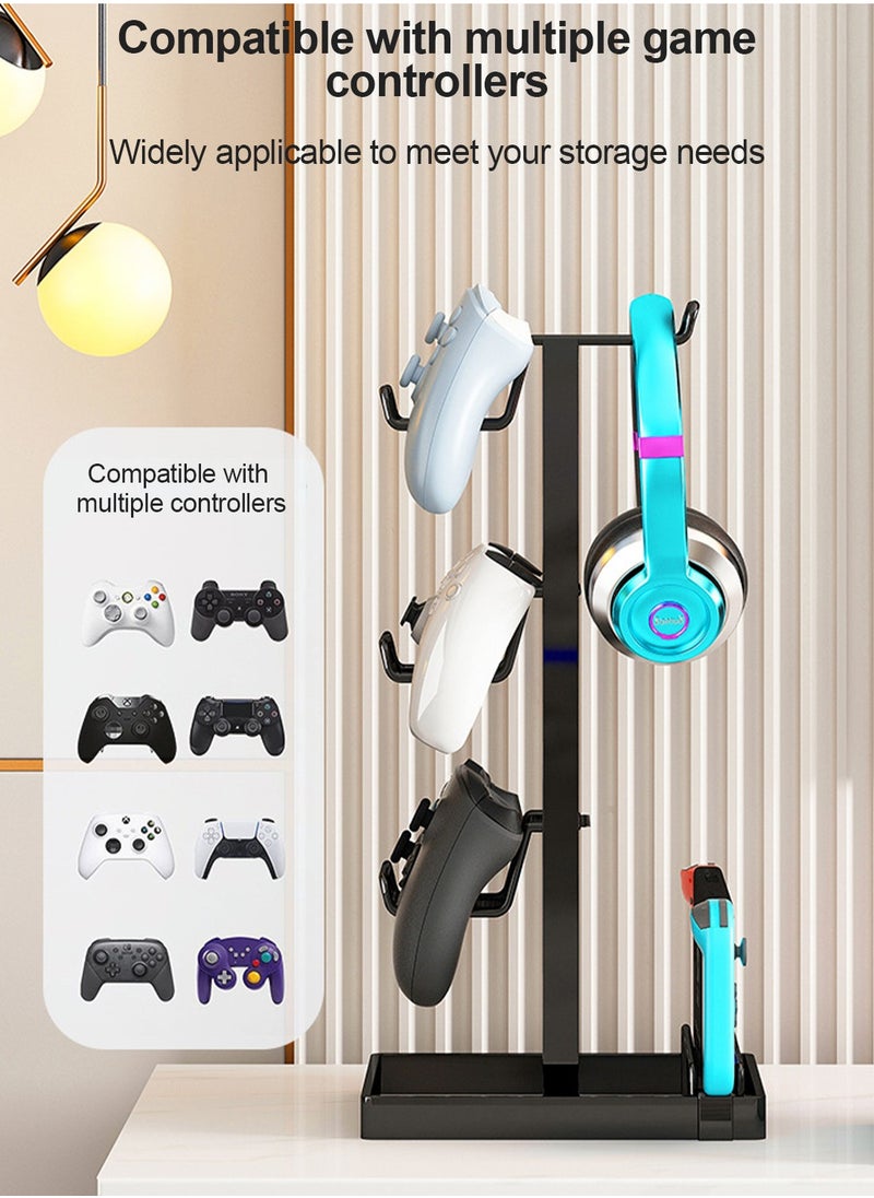 Flash Hawk - 3-Tier Controllers Holder Display Stand for PS4/PS5/Switch Pro/Xbox Controllers/Headsets/Consoles/Mobile Phones Tablet Black - Image 1