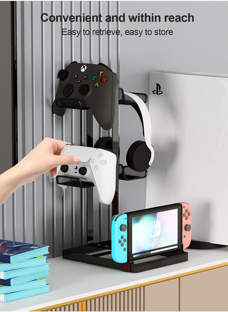 Flash Hawk - 3-Tier Controllers Holder Display Stand for PS4/PS5/Switch Pro/Xbox Controllers/Headsets/Consoles/Mobile Phones Tablet Black - Image 1