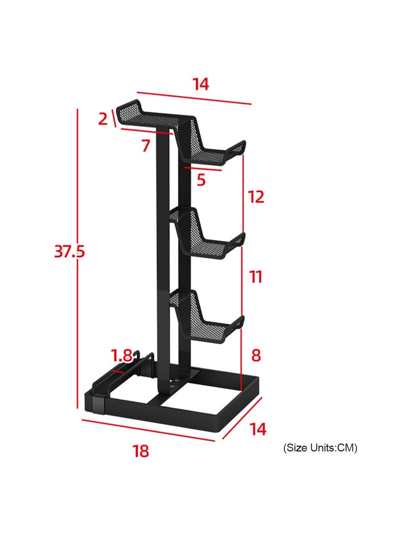 Flash Hawk - 3-Tier Controllers Holder Display Stand for PS4/PS5/Switch Pro/Xbox Controllers/Headsets/Consoles/Mobile Phones Tablet Black - Image 1