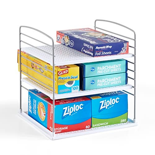YouCopia UpSpace Cabinet Box Organizer, Adjustable Kitchen and Pantry Shelf for Plastic Wrap and Foil Storage, Extra Large, White - Image 1