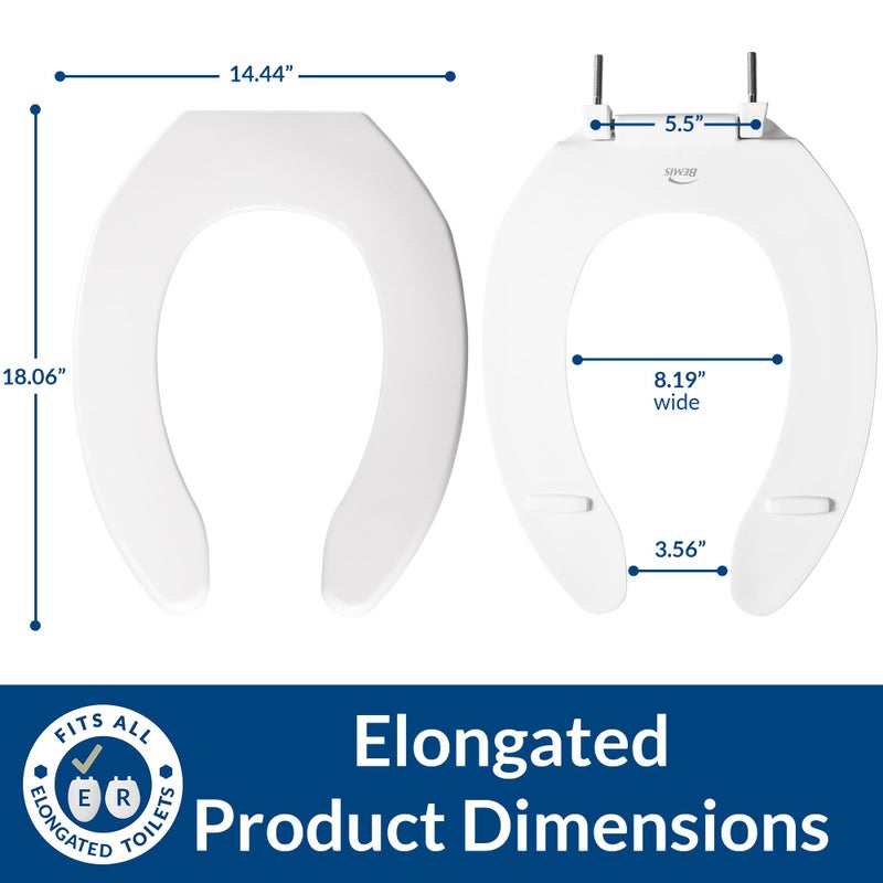 Bemis 1055 000 مقعد مرحاض تجاري ثقيل بدون غطاء أمامي مطول بلاستيك أبيض - Image 3