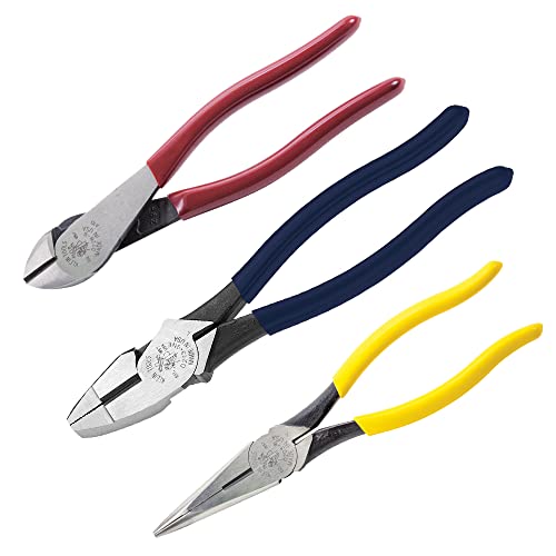 Klein Tools 80020 Plier Set, Made in USA, Lineman's Pliers, Diagonal Cutters, and Needle Nose Pliers, Induction Hardened Knives, 3-Piece - Image 1