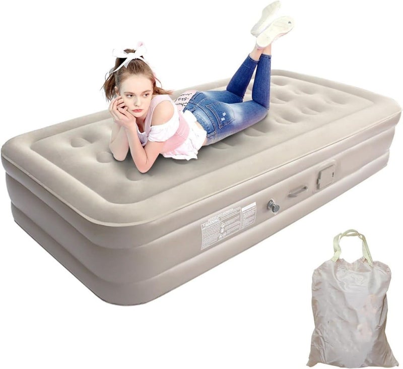 MD Single Inflatable Mattress with Builtin Pump Camping Air Mattress Quick Inflation Deflation Blow Up Mattresses Air Bed Portable Elevated Guest Bed for Home Outdoors Hiking Travel  - Image 1