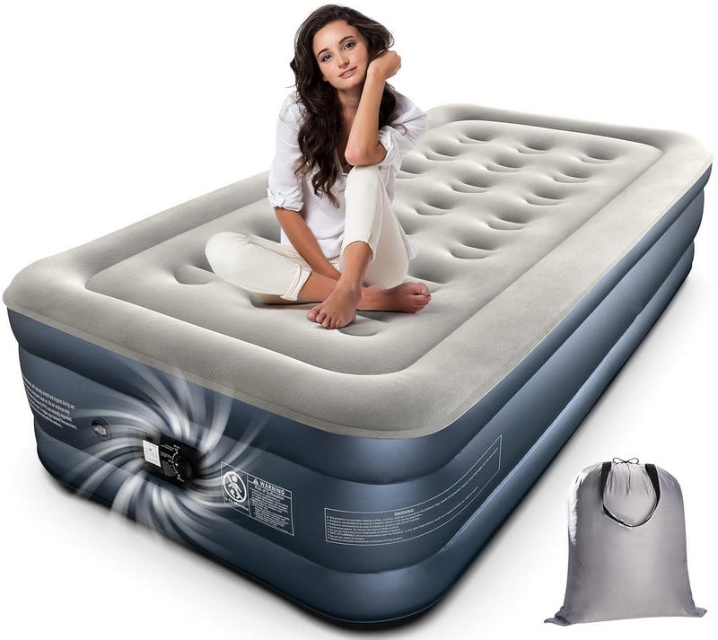 MD Single Inflatable Mattress with Builtin Pump Camping Air Mattress Quick Inflation Deflation Blow Up Mattresses Air Bed Portable Elevated Guest Bed for Home Outdoors Hiking Travel  - Image 3