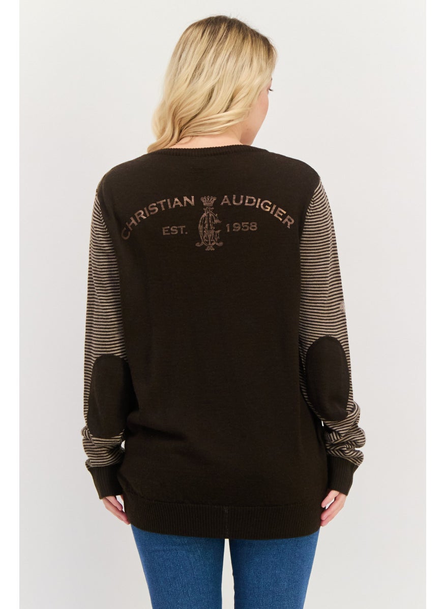 CHRISTIAN AUDIGIER Women V-Neck Stripe Sweater, Beige  - Image 3