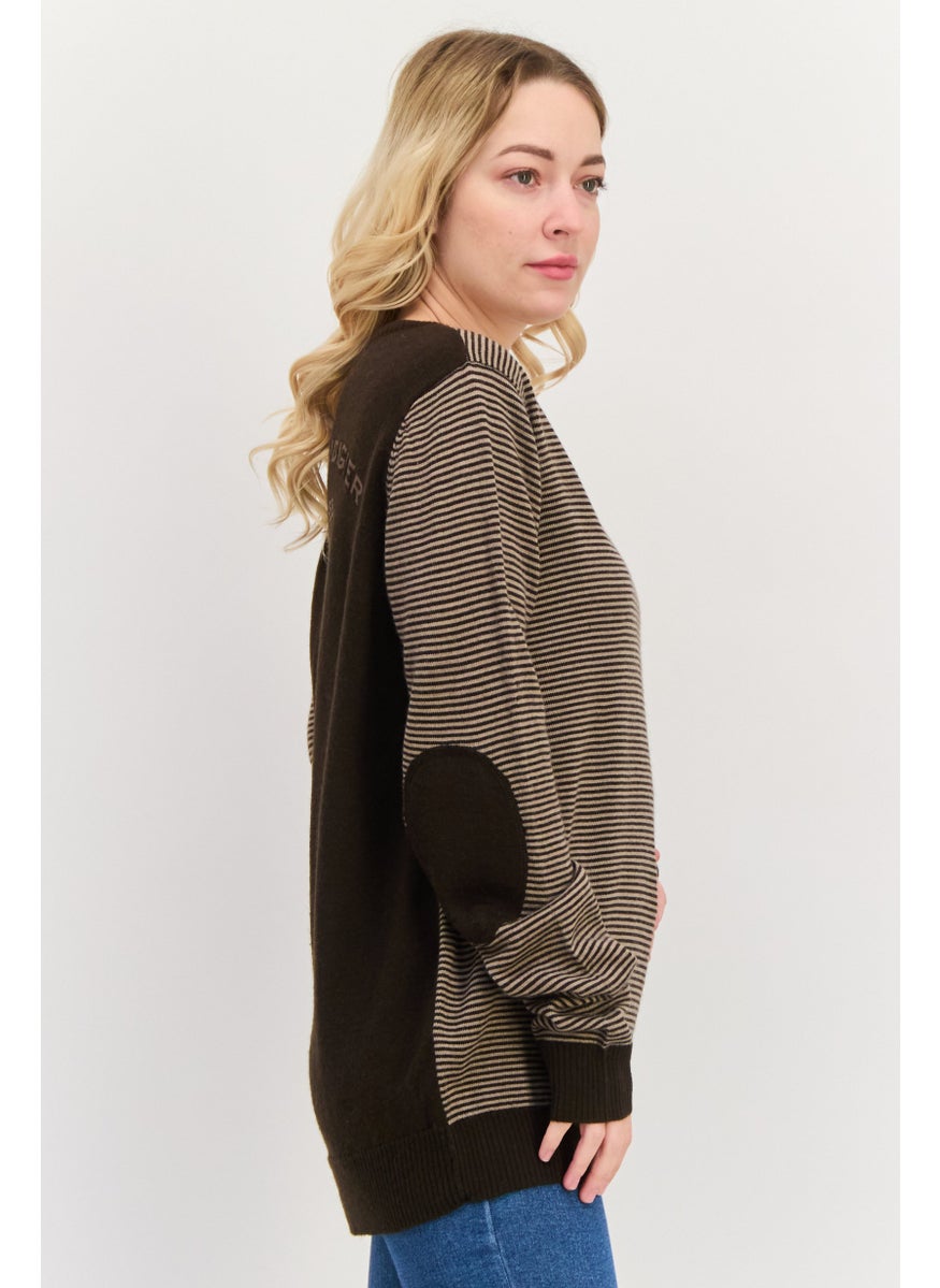 CHRISTIAN AUDIGIER Women V-Neck Stripe Sweater, Beige  - Image 2