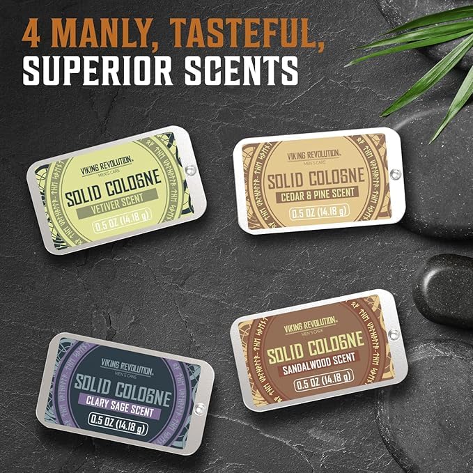 Viking Revolution 4 Pack Mens Solid Colognes 0.5 Oz - Men Solid Perfume with Cedar Wood, Clary Sage, Vetiver, Sandalwood Cologne for Mens - Travel Cologne Wax Gifts for Men - Image 4