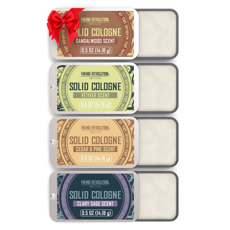 Viking Revolution 4 Pack Mens Solid Colognes 0.5 Oz - Men Solid Perfume with Cedar Wood, Clary Sage, Vetiver, Sandalwood Cologne for Mens - Travel Cologne Wax Gifts for Men - Image 1