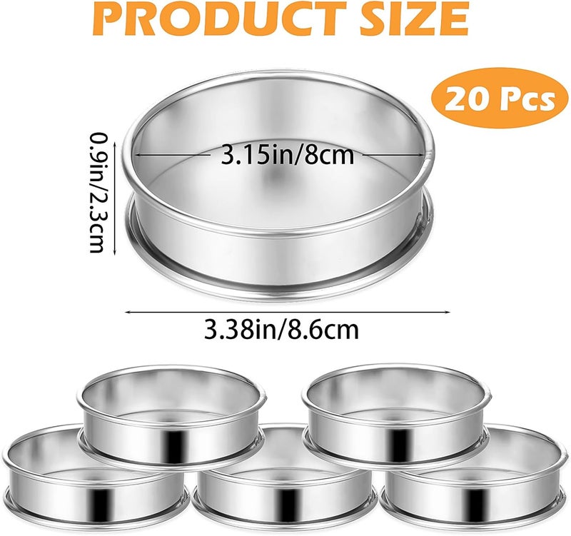 Tobeelec 20 Pcs English Muffin Rings, Stainless Steel Crumpet Rings, Non Stick Double Rolled Muffin Ring for Baking Fluffy Muffins, Pancakes, Pastry, Omelette, Metal Round Ring Pastry Ring for Baking - Image 3
