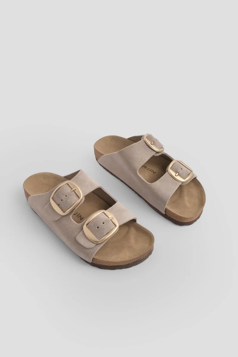 MARJIN Margin Women's Leather Daily Slippers Double Banded Slippers Eva Sole Poly
