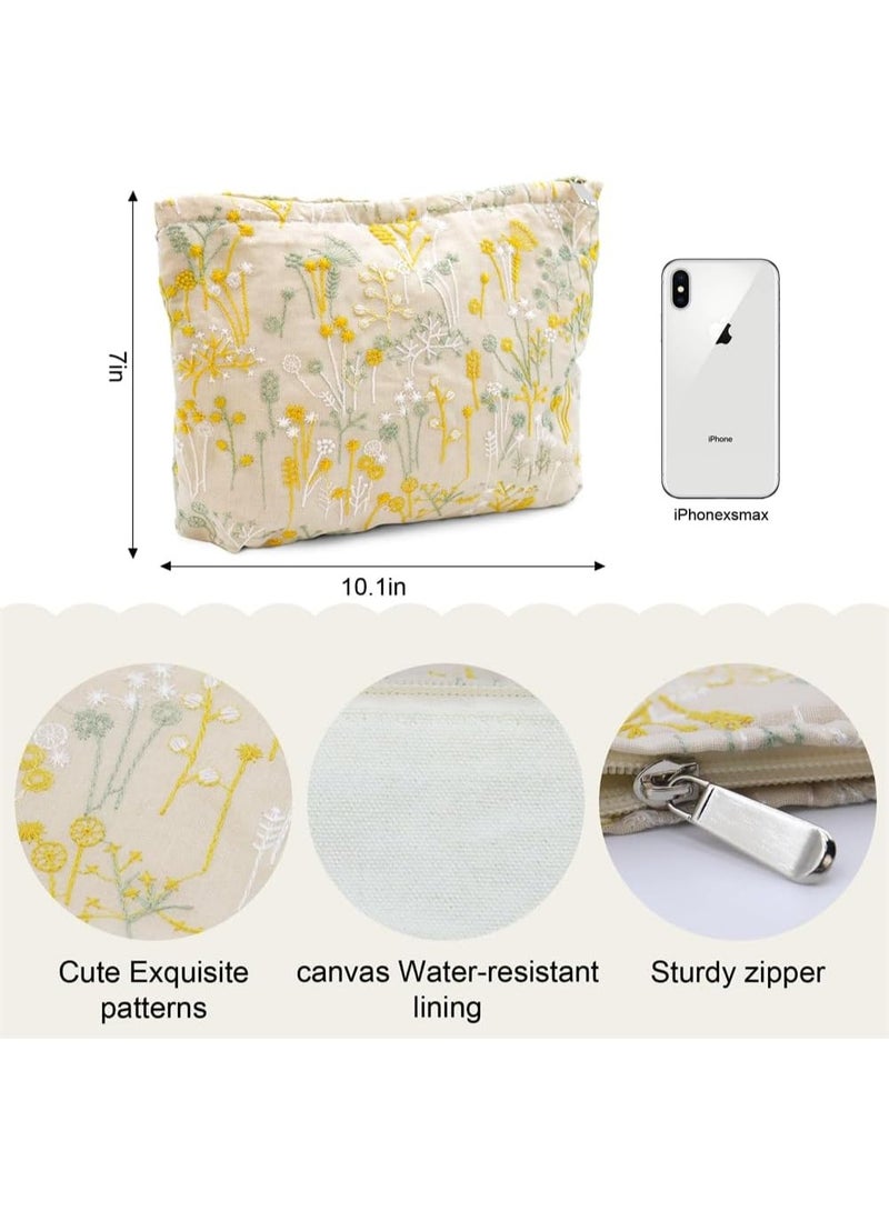 Makeup Bag, Cute Floral Cosmetic Bag, Embroidered Pouch, Large Capacity Aesthetic Makeup Bag with Zipper, Portable Travel Toiletry Bag for Women Girls - Image 5