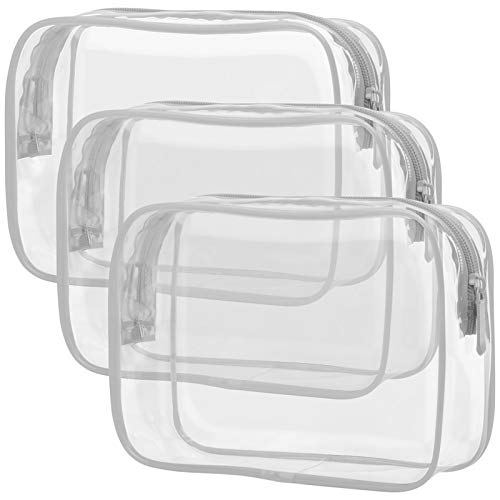 PACKISM Clear Makeup Bag, Waterproof TSA Approved Toiletry Bag Quart Size Bag, Clear Makeup Bags with Zipper Travel Cosmetic Bag, Carry on Airport Airline Compliant Bag, 3 Pack, Grey - Image 1