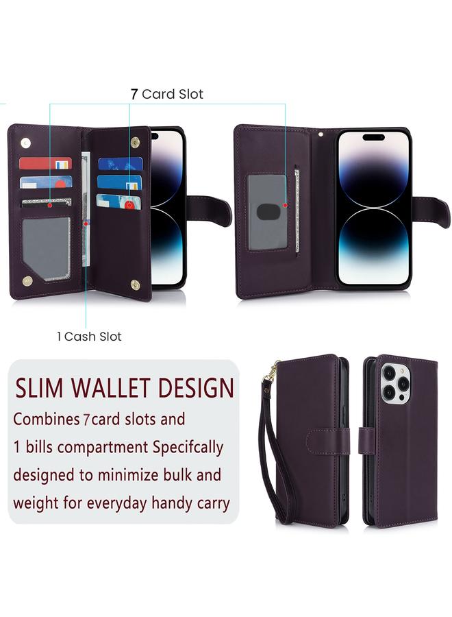 اس-توب جراب هاتف iPhone 15 Plus بمحفظة متعددة البطاقات RFID من الجلد - Image 5